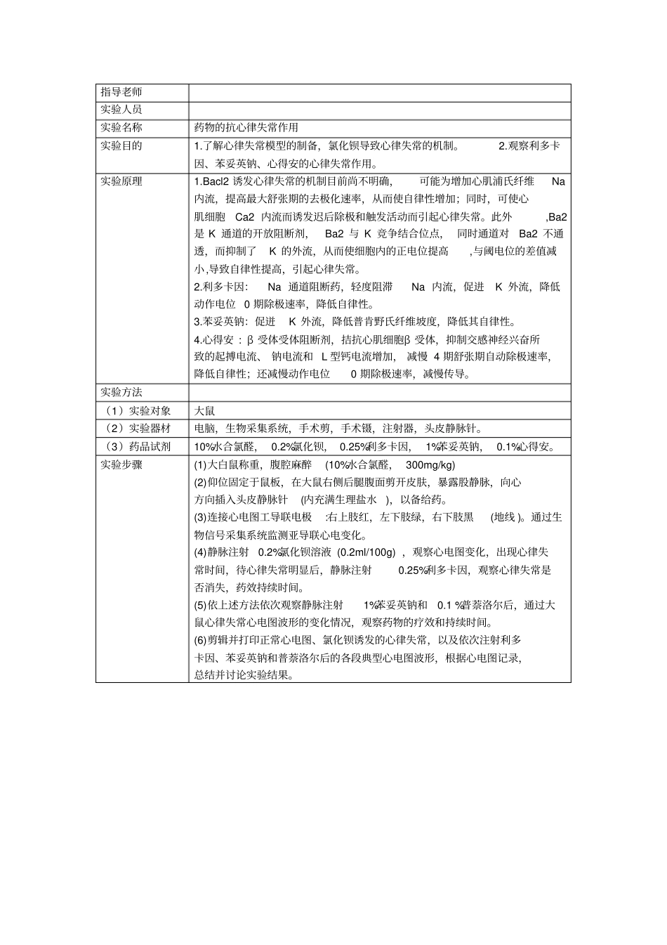 药物的抗心律失常作用试验报告_第1页