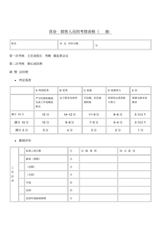 营业_销售人员的考绩表格B格式