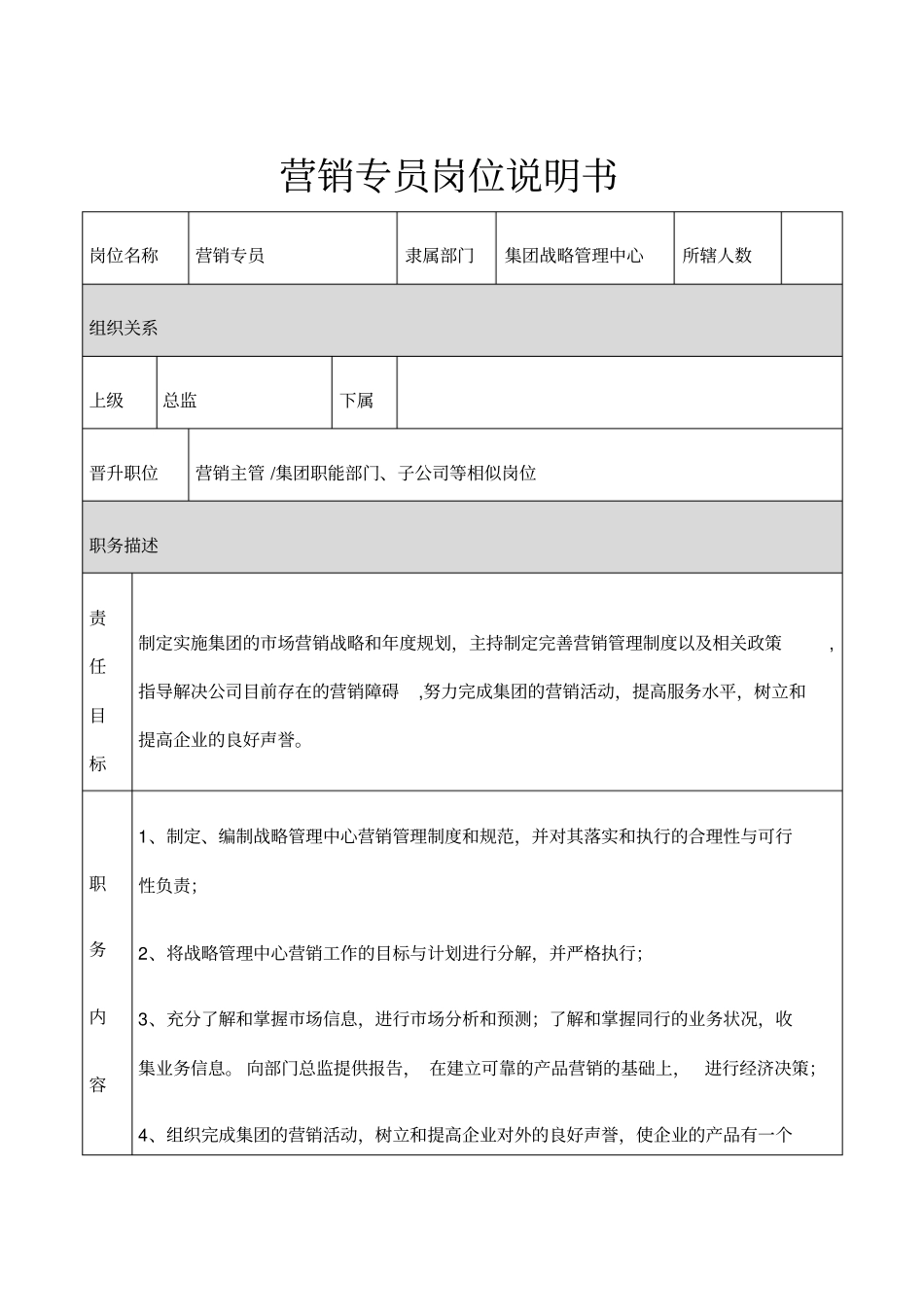 营销专员岗位说明书_第1页