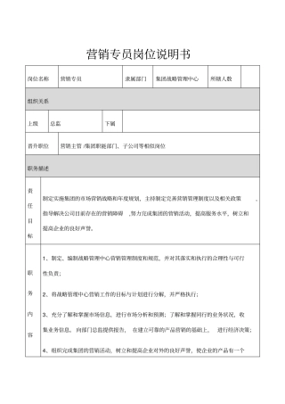 营销专员岗位说明书