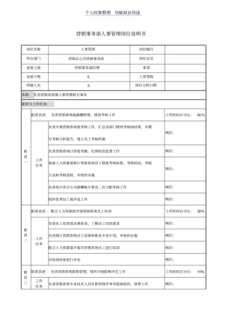 营销事务部人事管理体系岗位说明书