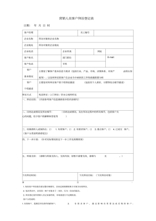 营销人员拜访客户登记表