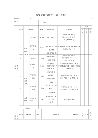 营销总监考核评分表月度