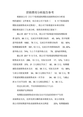 营销费用分析报告参考
