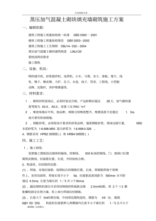 蒸压加气混凝土砌块填充墙砌筑施工设计方案