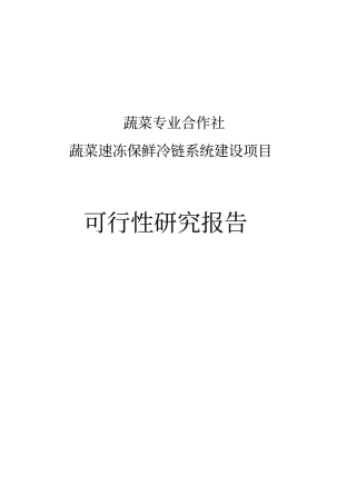 蔬菜速冻保鲜冷链系统项目可行性研究报告代项目可行性研究报告