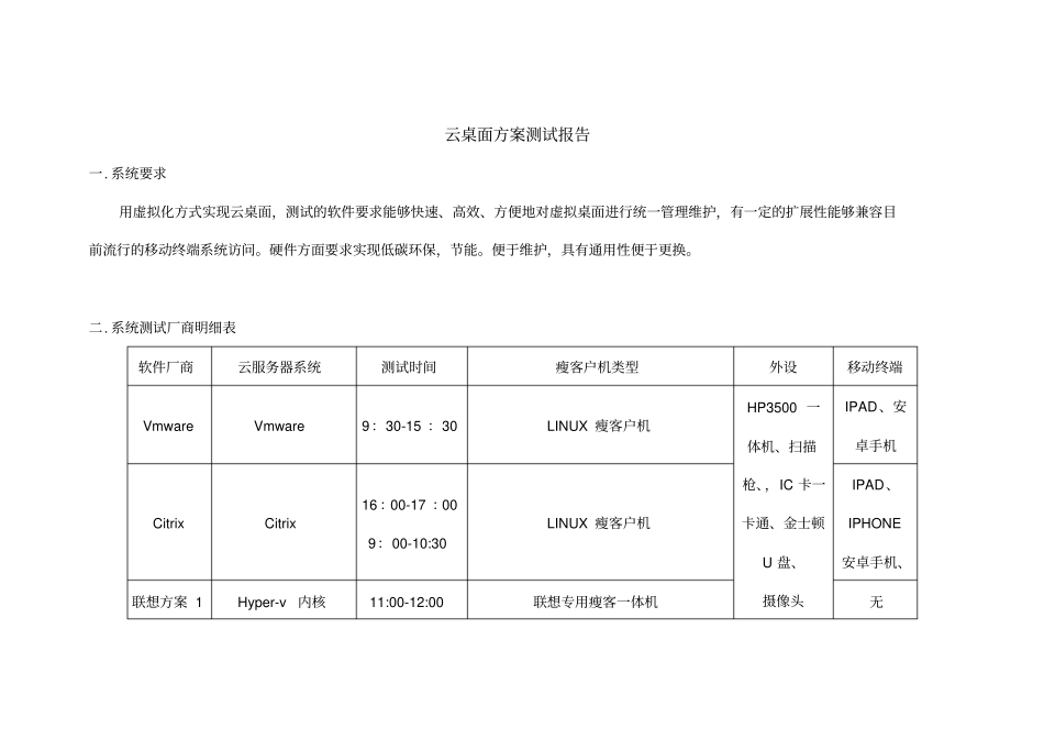 虚拟化云桌面方案测试报告_第1页