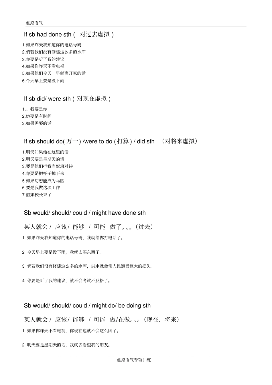虚拟语气翻译练习学生版_第1页