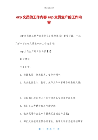 erp文员的工作内容