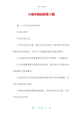 it技术岗位职责5篇