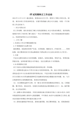 IT试用期转正工作总结