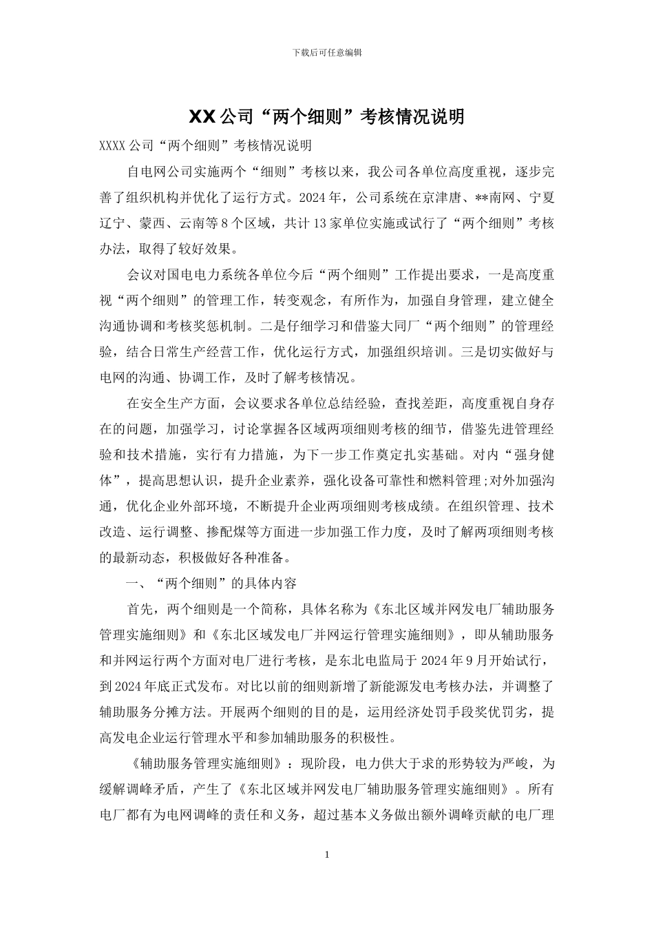 XX公司“两个细则”考核情况说明_第1页