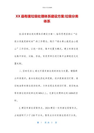 XX县有害垃圾处理体系建设方案