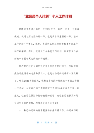 “业务员个人计划”个人工作计划
