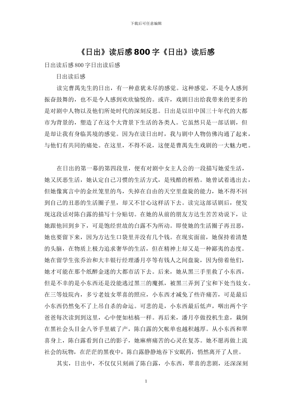 《日出》读后感800字《日出》读后感_第1页