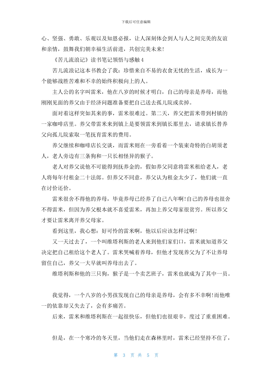 《苦儿流浪记》读书笔记领悟与感触五篇_第3页