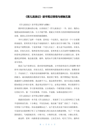 《苦儿流浪记》读书笔记领悟与感触五篇