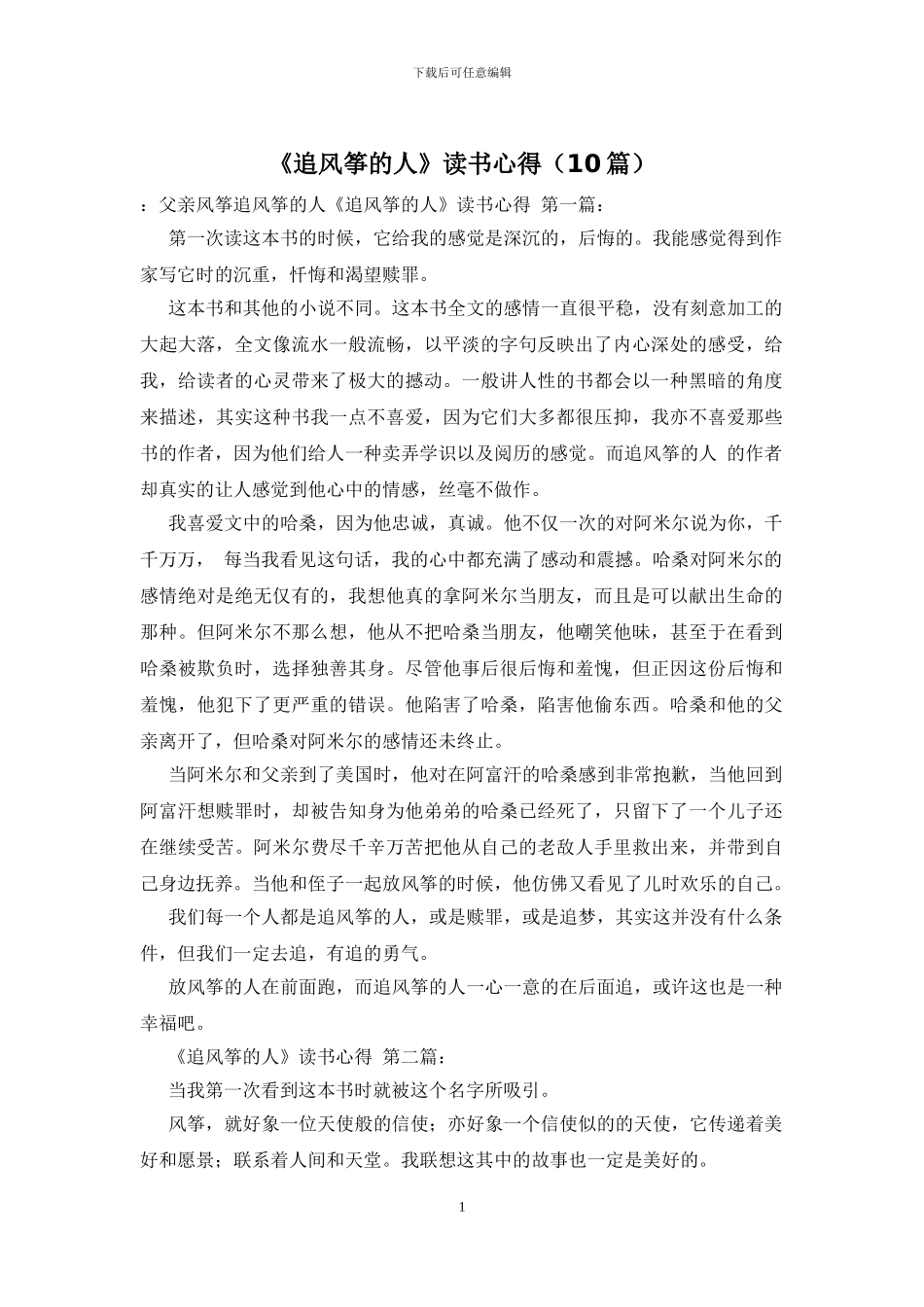 《追风筝的人》读书心得_第1页