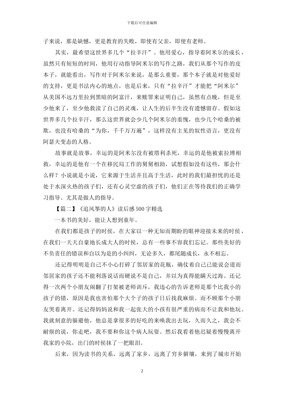 《追风筝的人》读后感500字精选_第2页