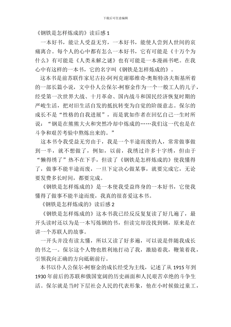 《钢铁是怎样炼成的》读后感最新范文_第2页