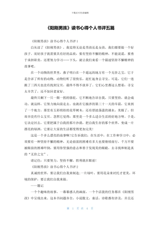 《阳刚男孩》读书心得个人书评五篇