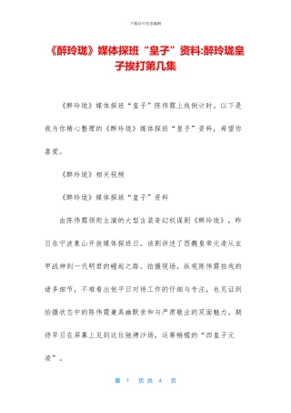 《醉玲珑》媒体探班“皇子”资料