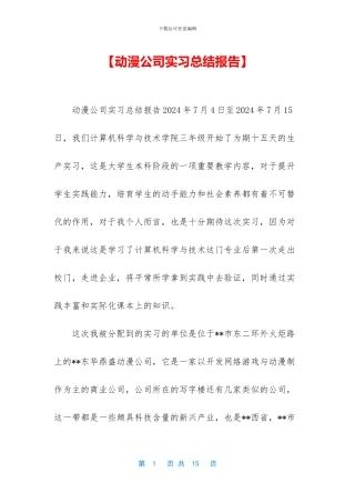 【动漫公司实习总结报告】