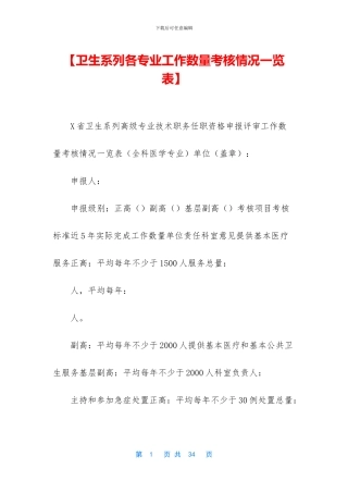 【卫生系列各专业工作数量考核情况一览表】