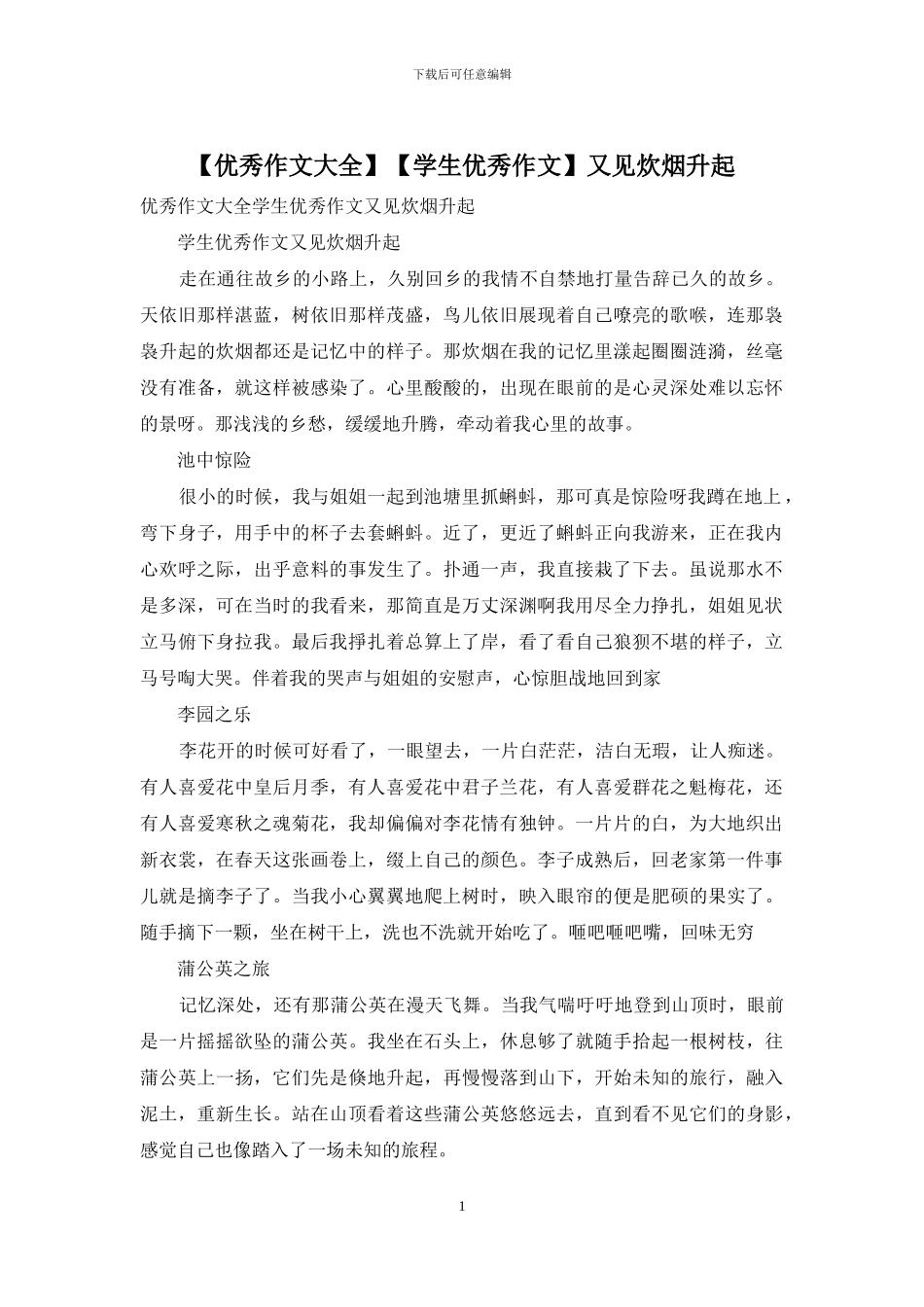 【学生优秀作文】又见炊烟升起_第1页