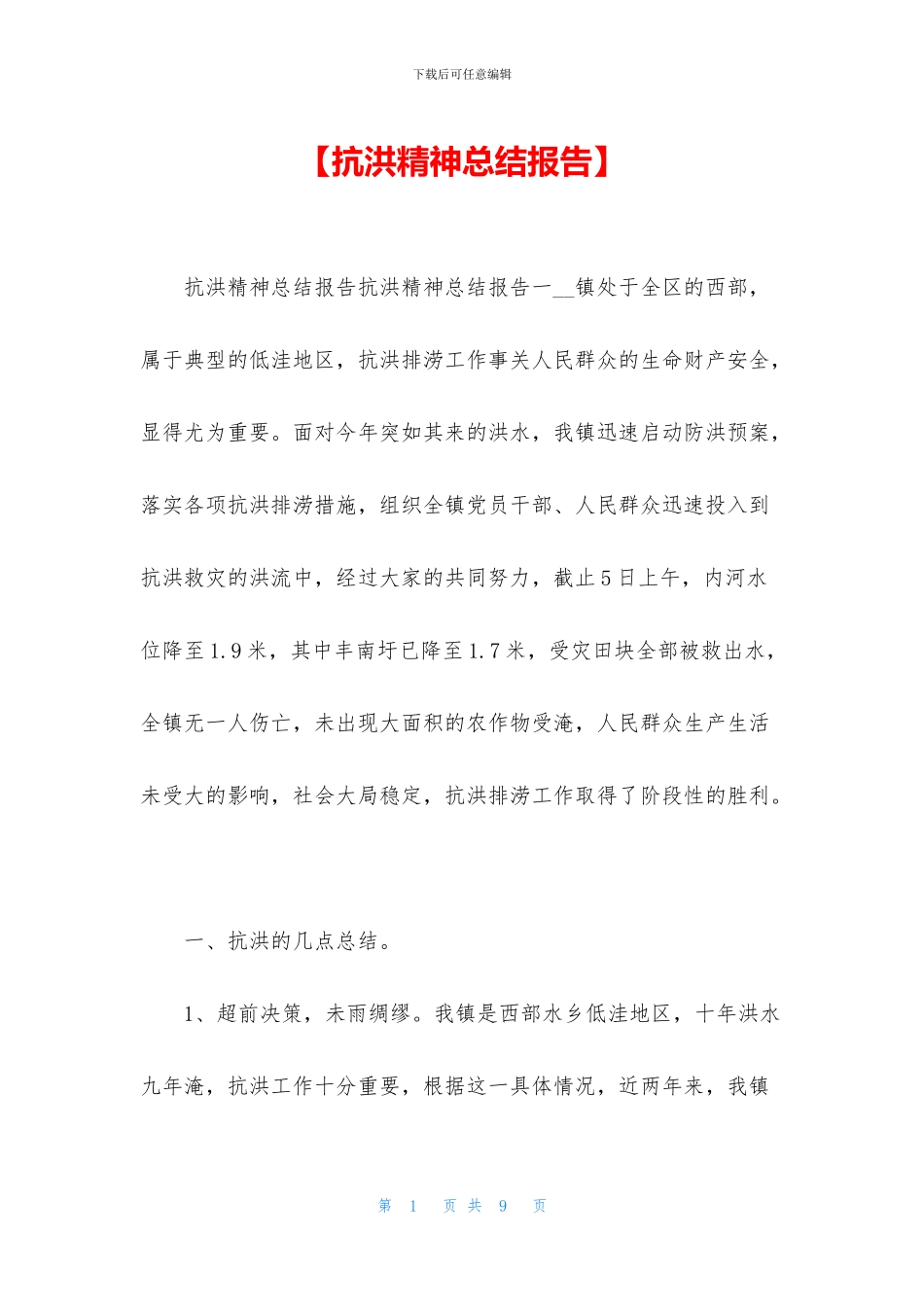 【抗洪精神总结报告】_第1页