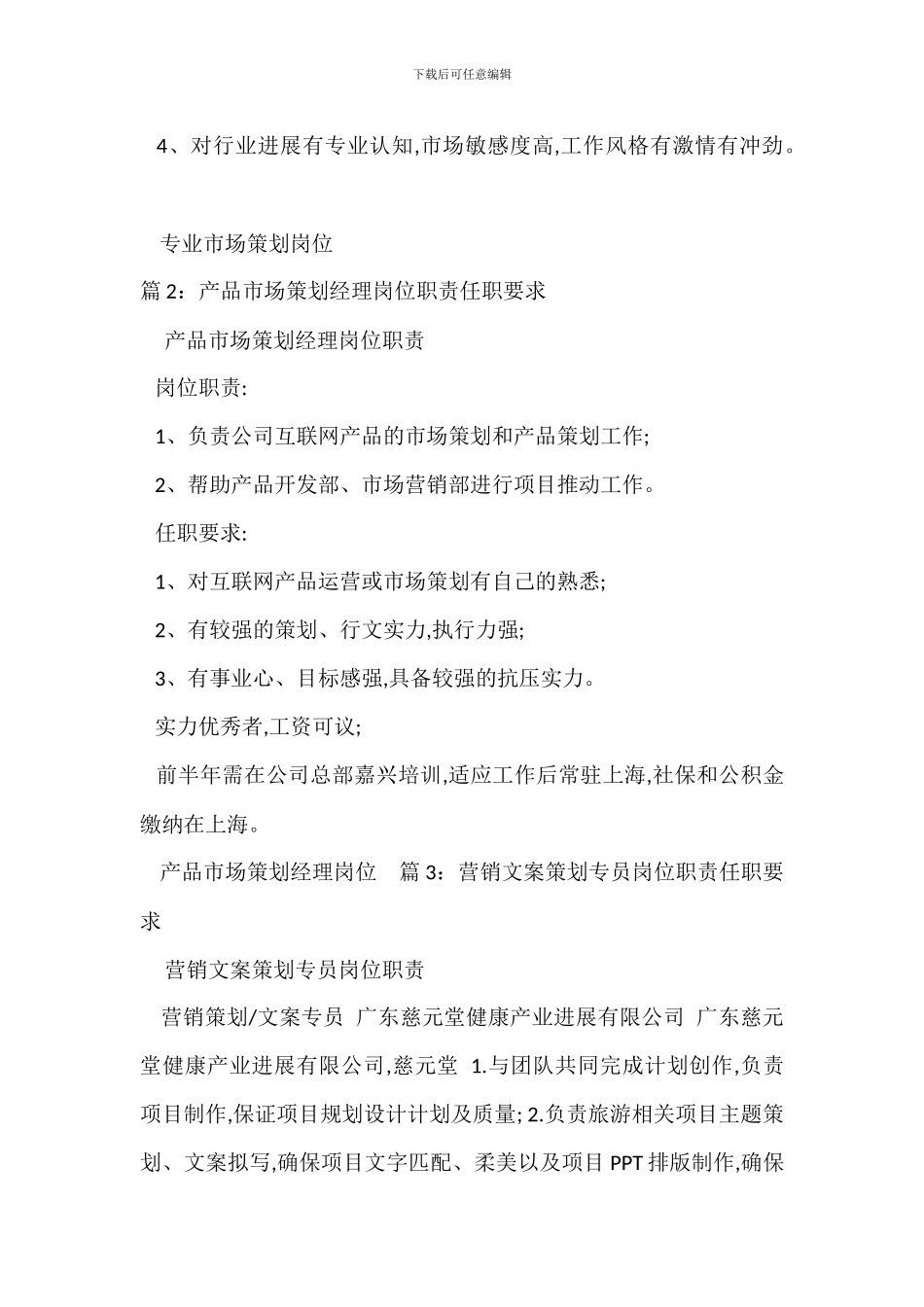 专业市场策划岗位职责任职要求_第2页