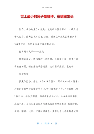 世上最小的兔子是哪种