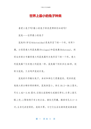 世界上最小的兔子种类