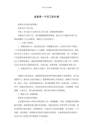 业务员一个月工作计划