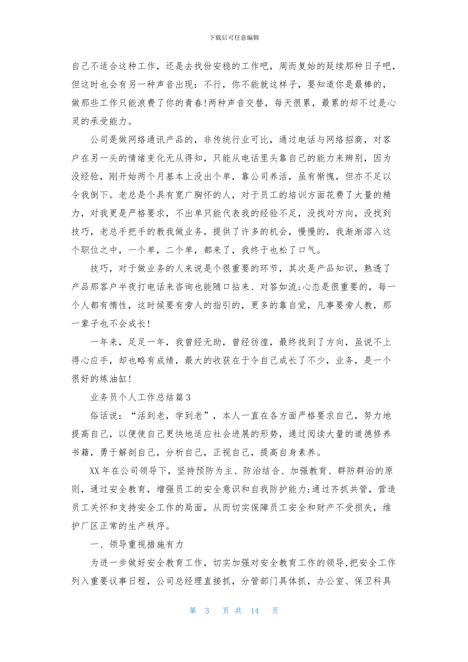 业务员个人工作总结集锦八篇_第3页