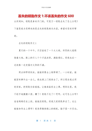 丢失的钥匙作文1