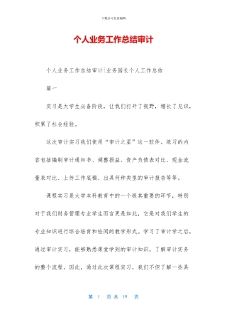个人业务工作总结审计