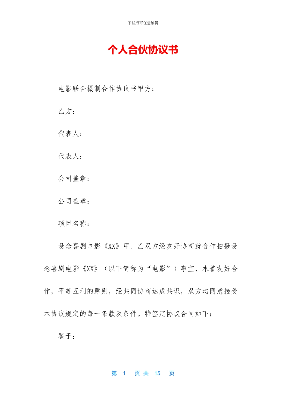 个人合伙协议书_第1页