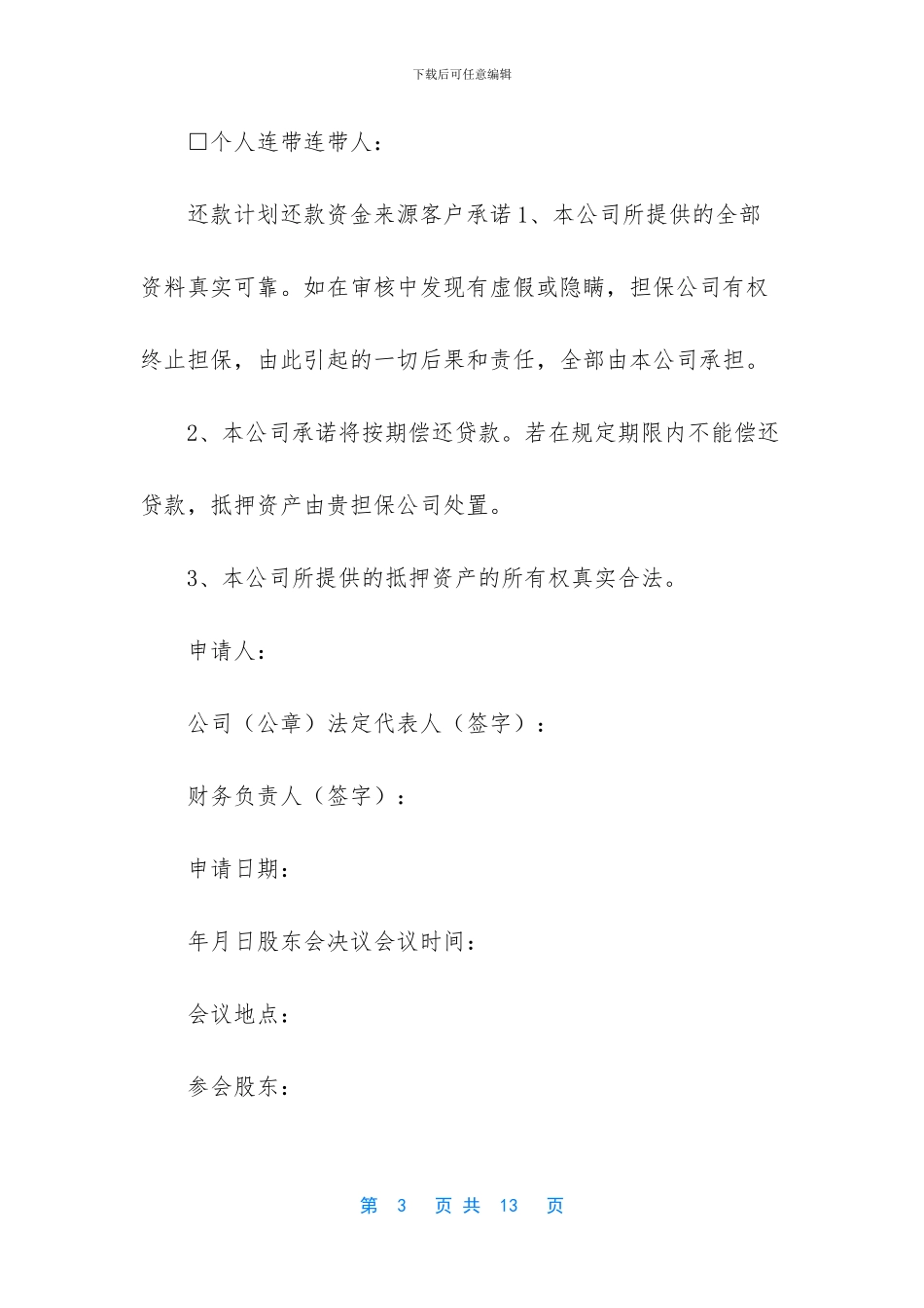 个人委托担保贷款申请书_第3页