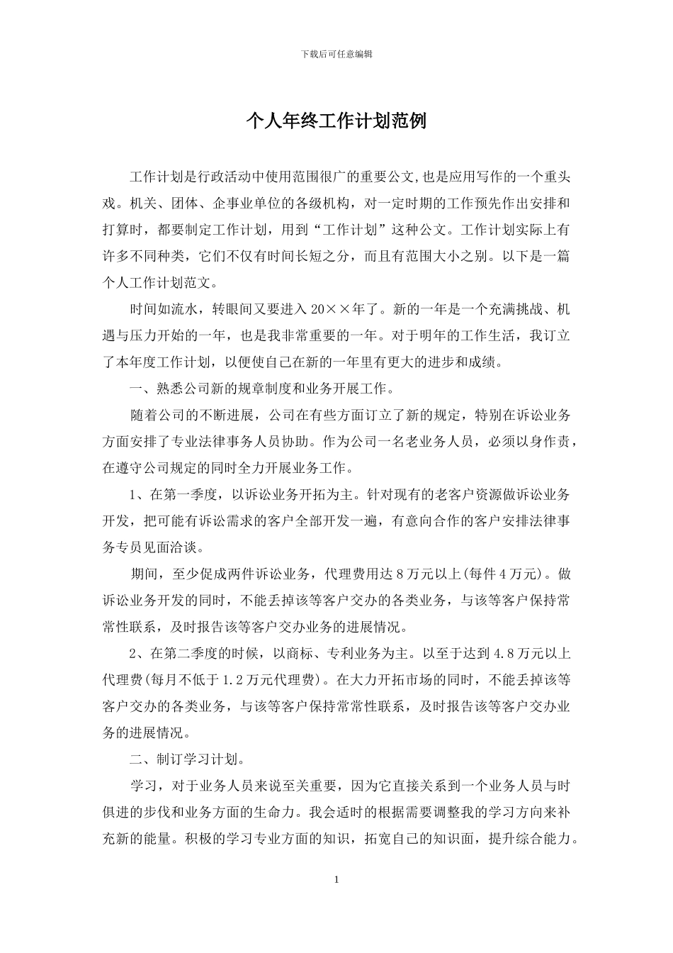 个人年终工作计划范例_第1页