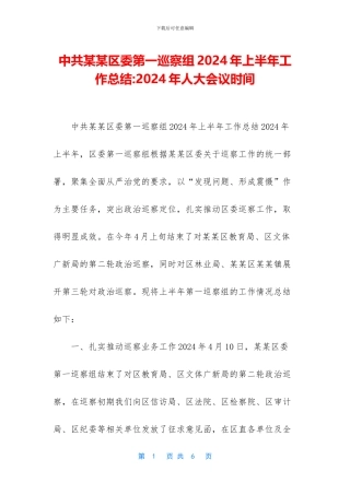 中共某某区委第一巡察组2024年上半年工作总结
