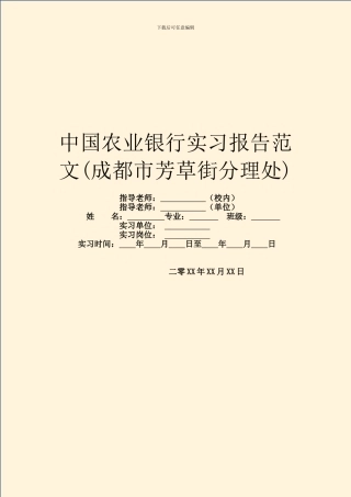 中国农业银行实习报告范文(成都市芳草街分理处)