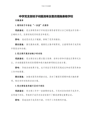 中学党支部班子问题清单及整改措施表格学校