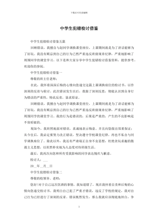 中学生犯错检讨借鉴