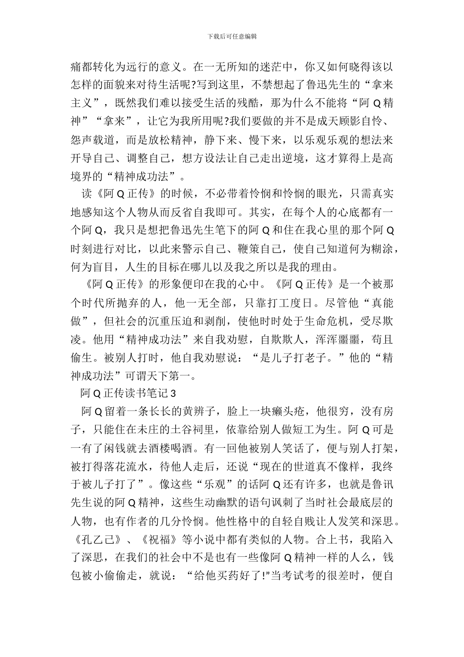 中小学生阿Q正传读书笔记作文_第3页