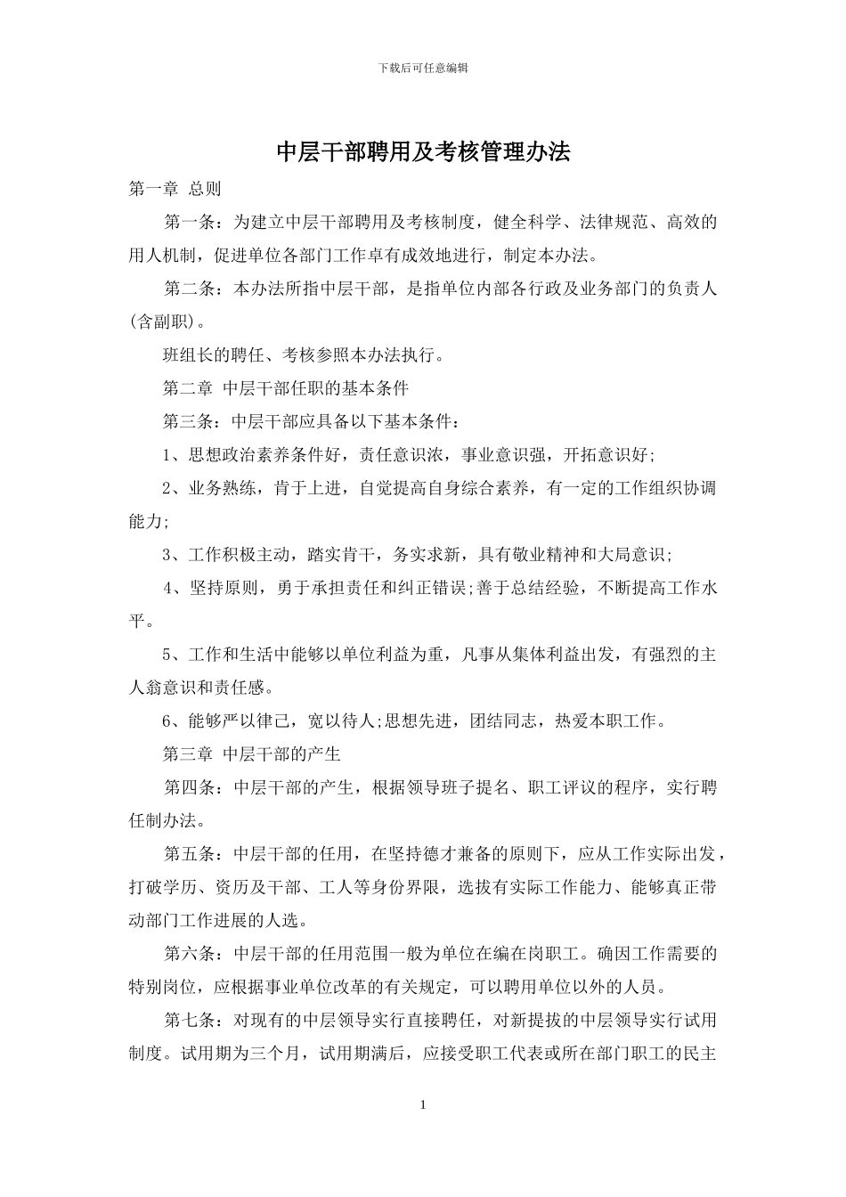 中层干部聘用及考核管理办法_第1页
