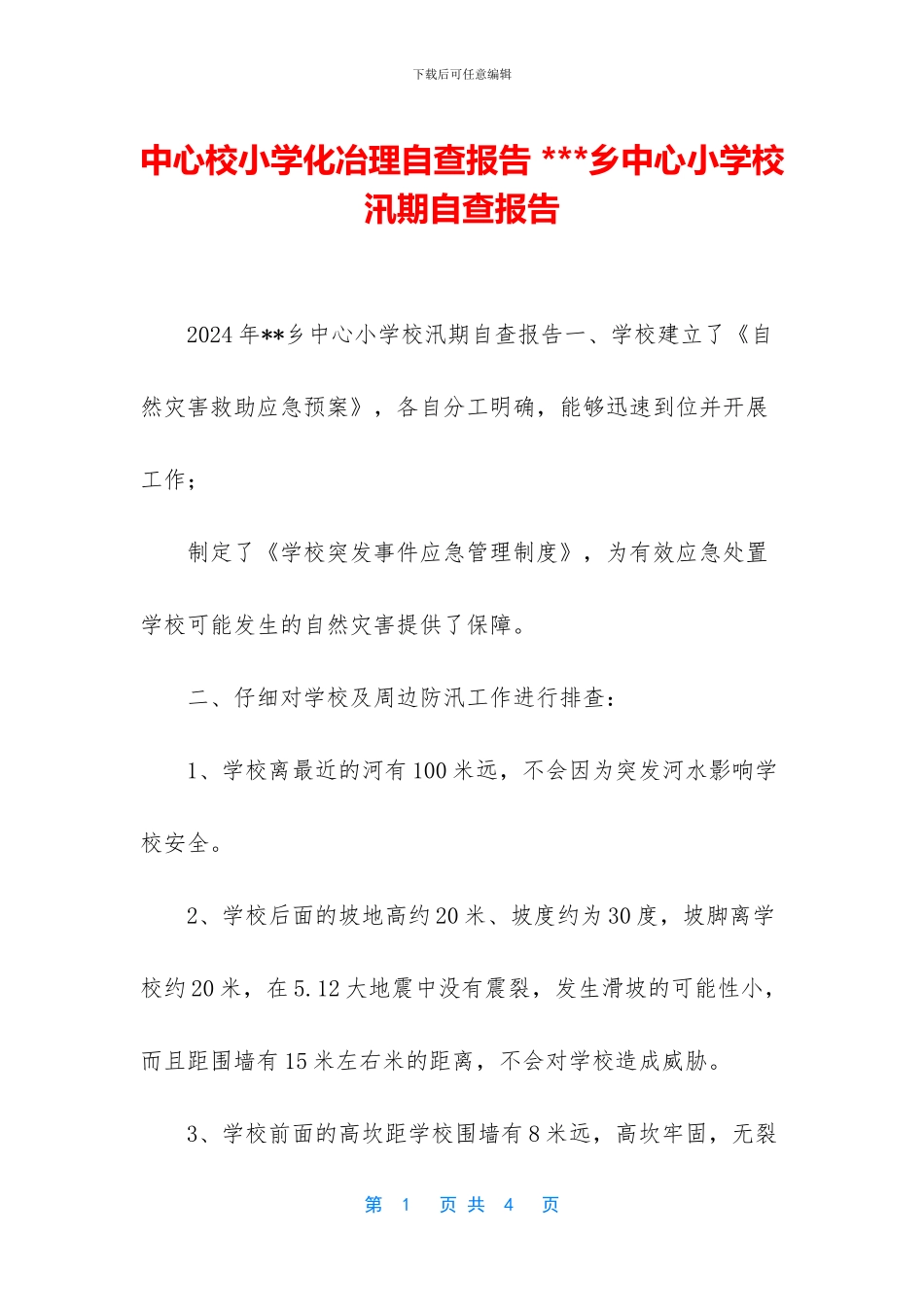 中心校小学化冶理自查报告_第1页