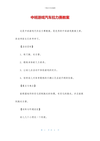 中班游戏汽车拉力赛教案