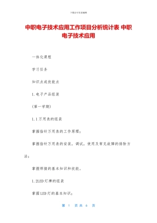 中职电子技术应用工作项目分析统计表