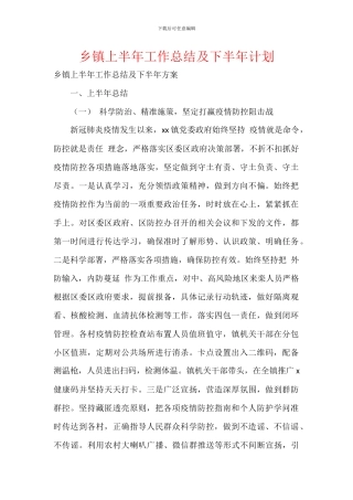 乡镇上半年工作总结及下半年计划
